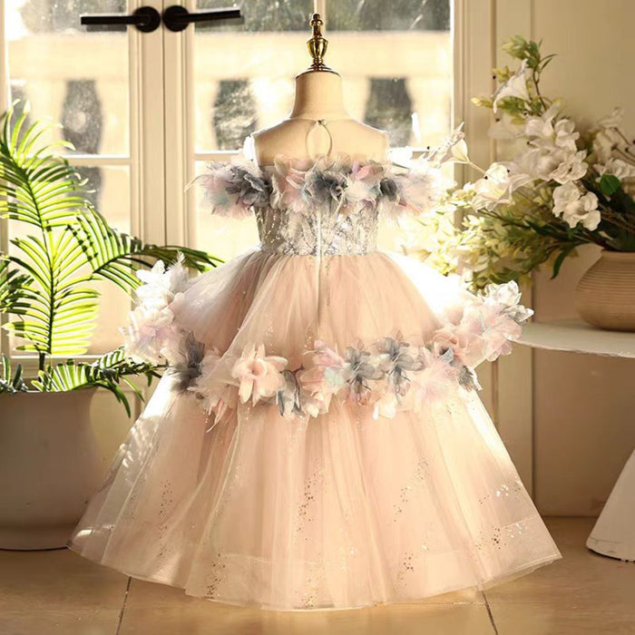 Champagne Flower Girl Dress Kids Birthday Party Holiday J755