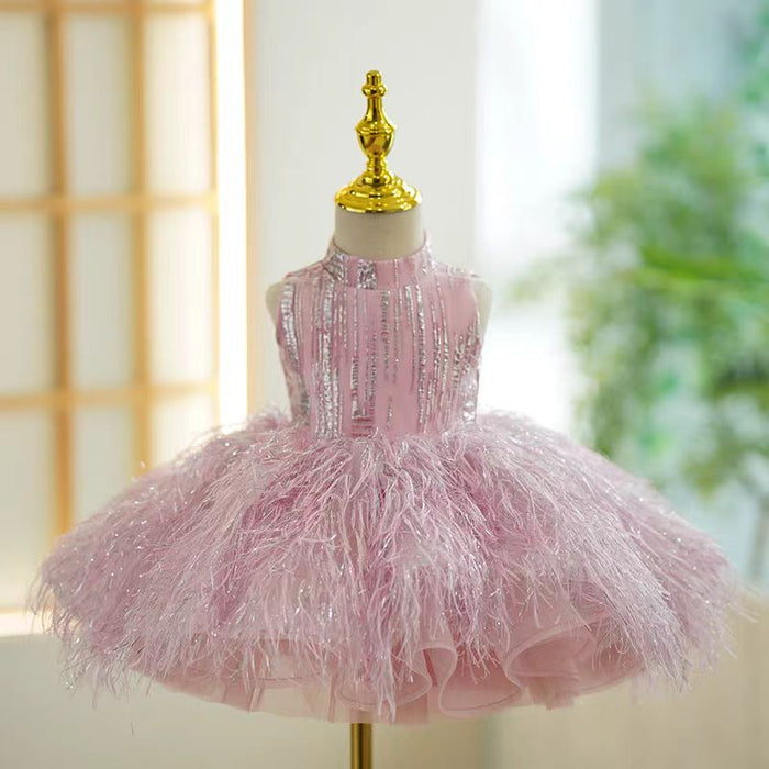 Champagne Knee Length 1st Birthday Girl Dress J315