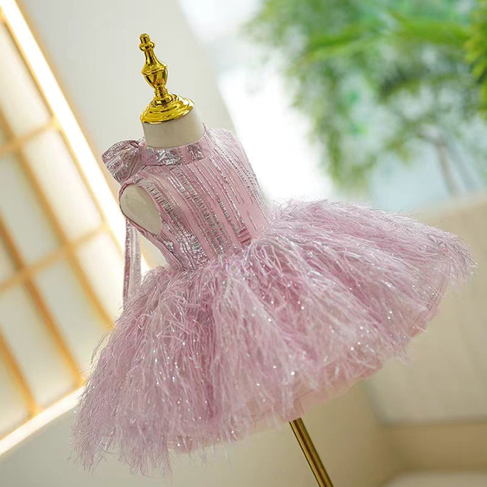 Champagne Knee Length 1st Birthday Girl Dress J315