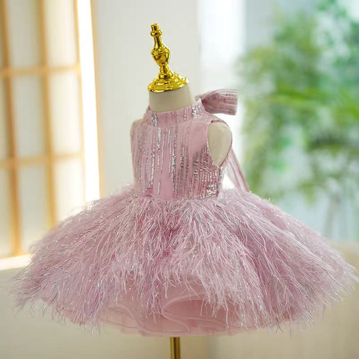 Champagne Knee Length 1st Birthday Girl Dress J315