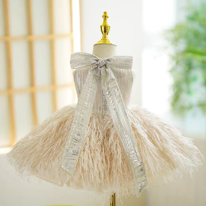 Champagne Knee Length 1st Birthday Girl Dress J315