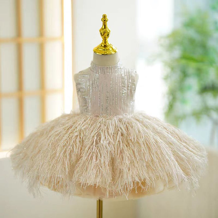 Champagne Knee Length 1st Birthday Girl Dress J315