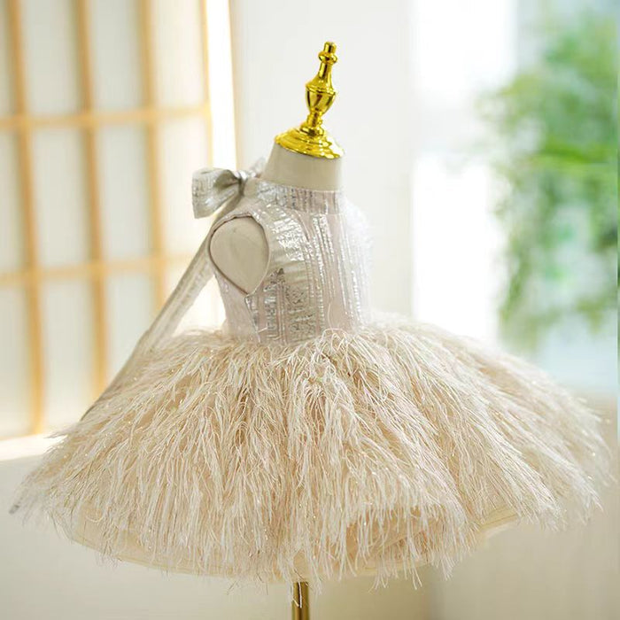 Champagne Knee Length 1st Birthday Girl Dress J315
