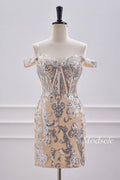Champagne Off the Shoulder Sequin Boned Tight Homecoming Dress