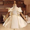 Champagne Satin Baby Girl Dress With Bow Short Sleeves Gown J497