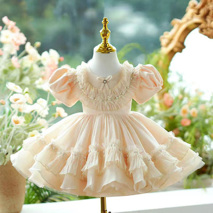 Champagne Tulle Girl Dress Lace Toddler Kids 1st Birthday Gown J456