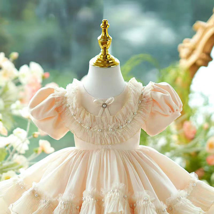 Champagne Tulle Girl Dress Lace Toddler Kids 1st Birthday Gown J456