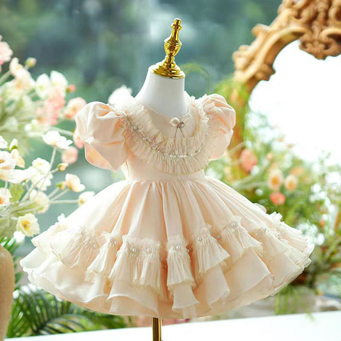 Champagne Tulle Girl Dress Lace Toddler Kids 1st Birthday Gown J456