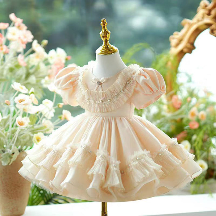 Champagne Tulle Girl Dress Lace Toddler Kids 1st Birthday Gown J456