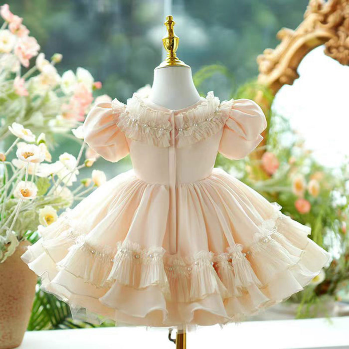 Champagne Tulle Girl Dress Lace Toddler Kids 1st Birthday Gown J456