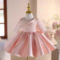 Charming Applique Satin Tulle Splicing Girl Dress With Bow J502