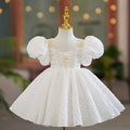 Charming Square Collar Flower Girl Dress Pearls White J796