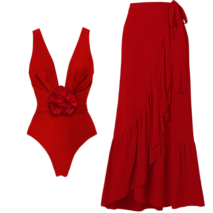 Cherry Bomb V- Neck swimsuit set - Red