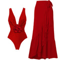Cherry Bomb V- Neck swimsuit set - Red