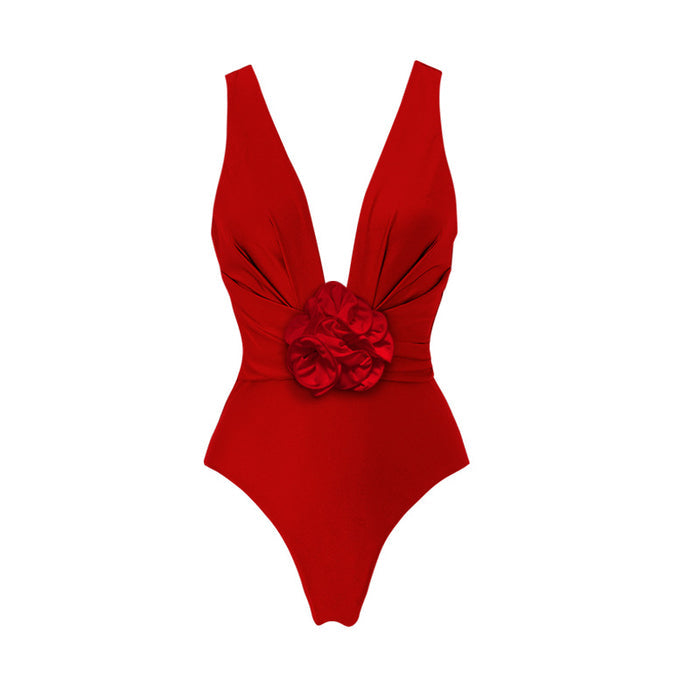 Cherry Bomb V- Neck swimsuit set - Red