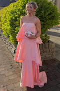 Chic A-Line Spaghetti Straps Layered Satin Sleeveless Long Formal Prom Dress