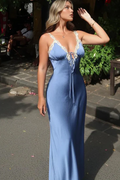 Chic Deep V-Neck Straps with Appliques Sleeveless Sheath Prom Party Dress