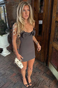 Chic Spaghetti Straps 3D Flower Tight Satin Short Homecoming Dress