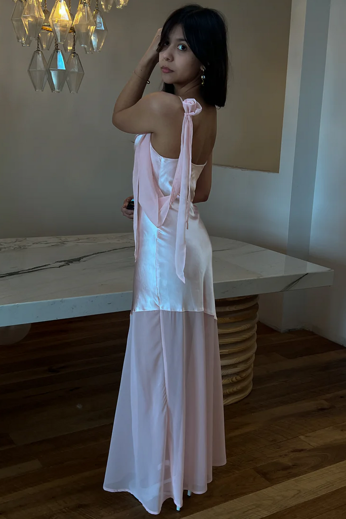 Chic Spaghetti Straps Cowl Neck Sleeveless Sheath Pink Formal Prom Dress