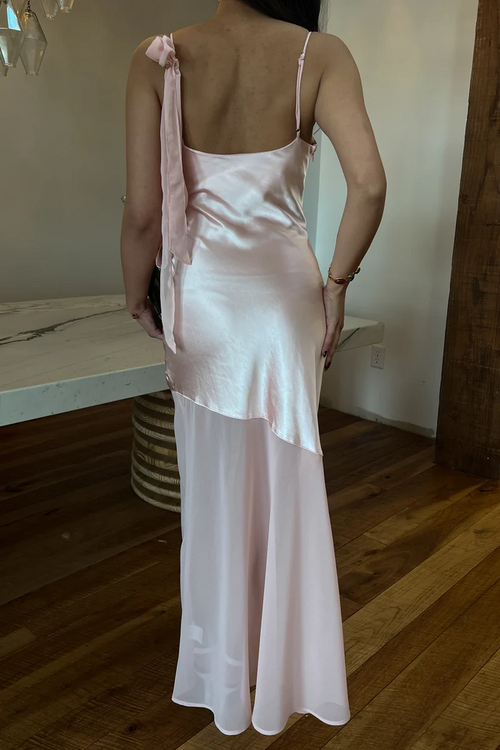 Chic Spaghetti Straps Cowl Neck Sleeveless Sheath Pink Formal Prom Dress
