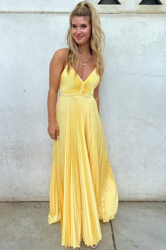 Chic Spaghetti Straps Pleated A-Line Empire-Waist Formal Prom Dress