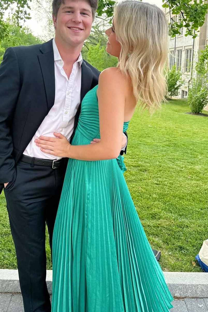 Chic Spaghetti Straps Pleated A-Line Empire-Waist Formal Prom Dress