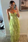 Chic Strapless A-Line Empire-Waist Ruffles Chiffon Formal Prom Dress