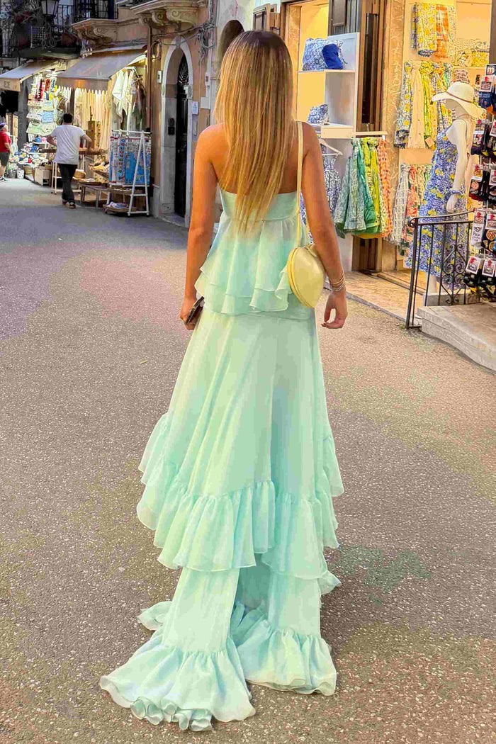 Chic Strapless Sweetheart Ruffles Chiffon Long Prom Dress