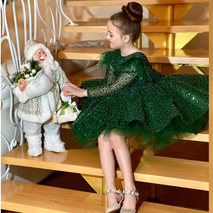 Christmas Girl Dress Beading for Kids Princess Birthday Gown J713
