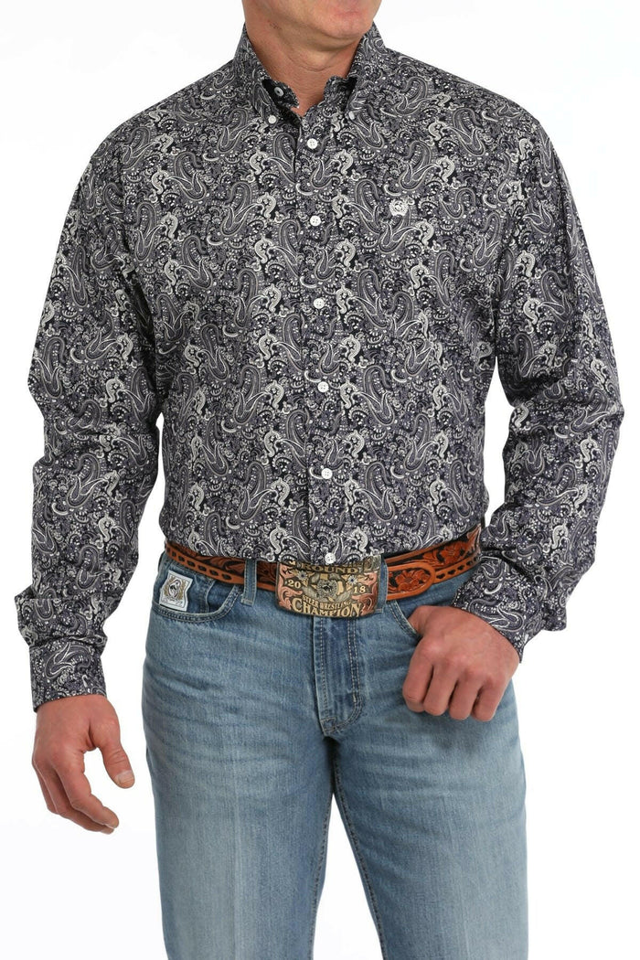 Cinch Long Sleeve Paisley Print Multi Button Down