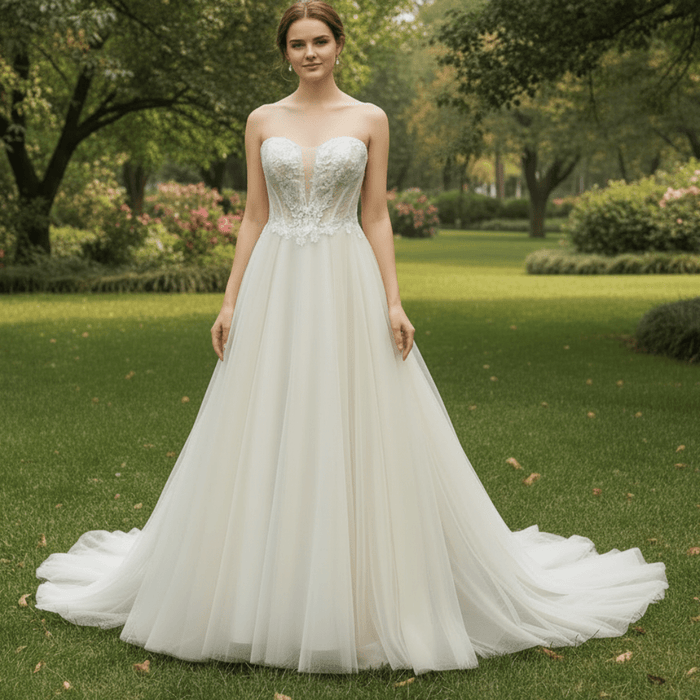Classic Strapless Scoop Neck A-line Spring Wedding Gown - Rosymae