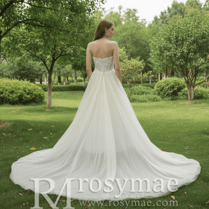 Classic Strapless Scoop Neck A-line Spring Wedding Gown - Rosymae