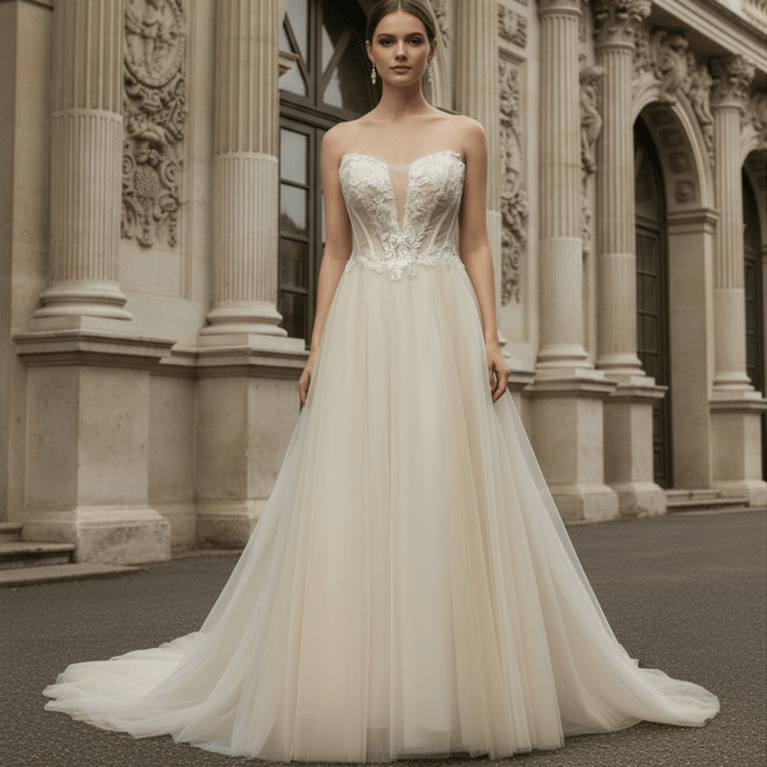 Classic Strapless Scoop Neck A-line Spring Wedding Gown - Rosymae