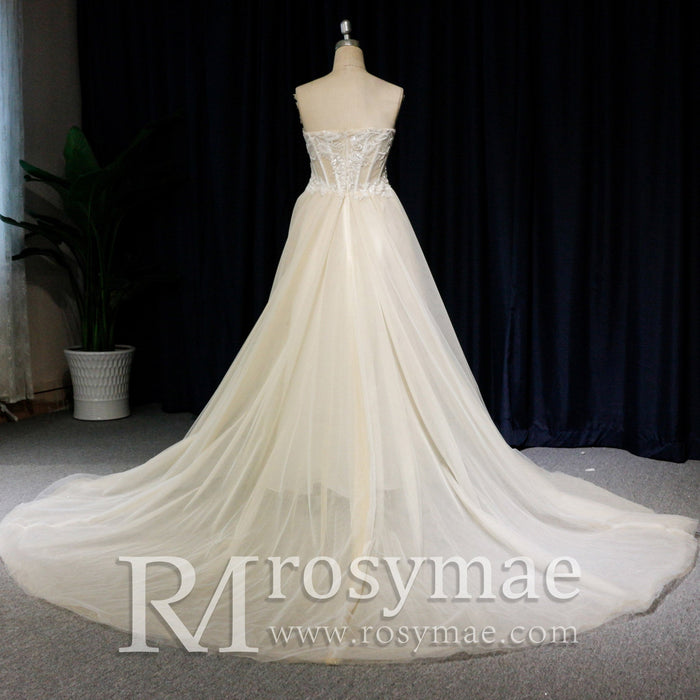 Classic Strapless Scoop Neck A-line Spring Wedding Gown - Rosymae