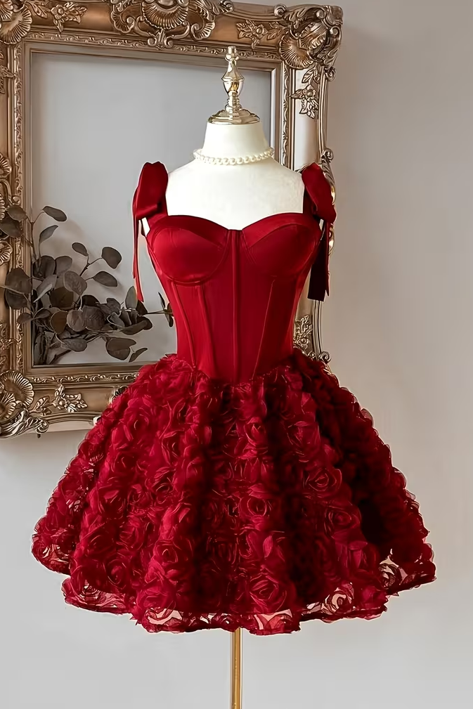 Classy Burgundy A-Line Ruffles Empire-Waist Short Dress