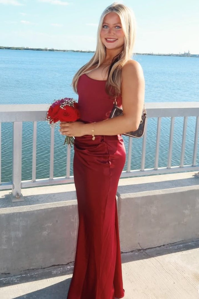 Classy Strapless Pleats Satin Sleeveless Fitted Long Formal Prom Dress