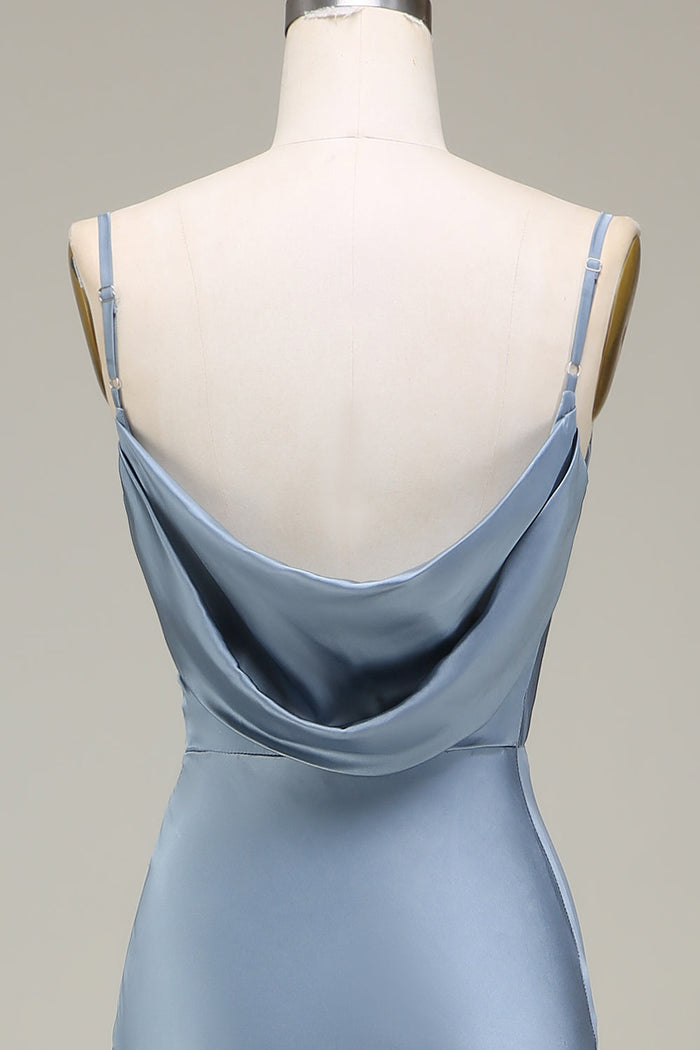Cowl Neck and Back Maxi Dress in Dusty Blue