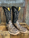 Cowtown Wide Square Toe Rattlesnake Print Western Boots