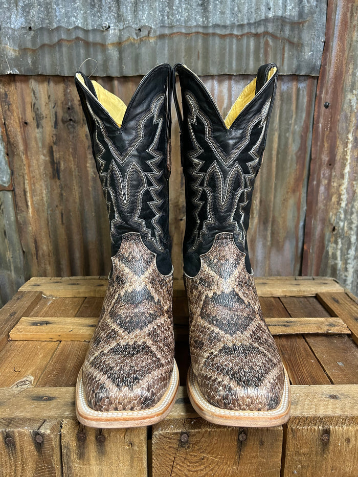 Cowtown Wide Square Toe Rattlesnake Print Western Boots