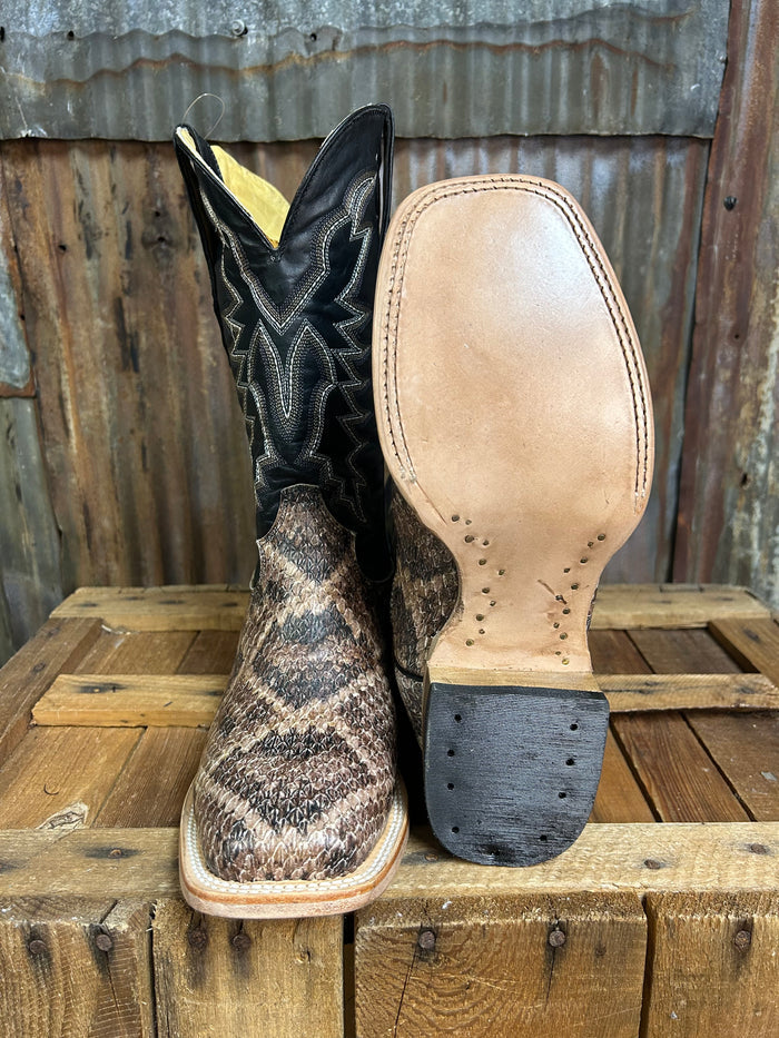 Cowtown Wide Square Toe Rattlesnake Print Western Boots