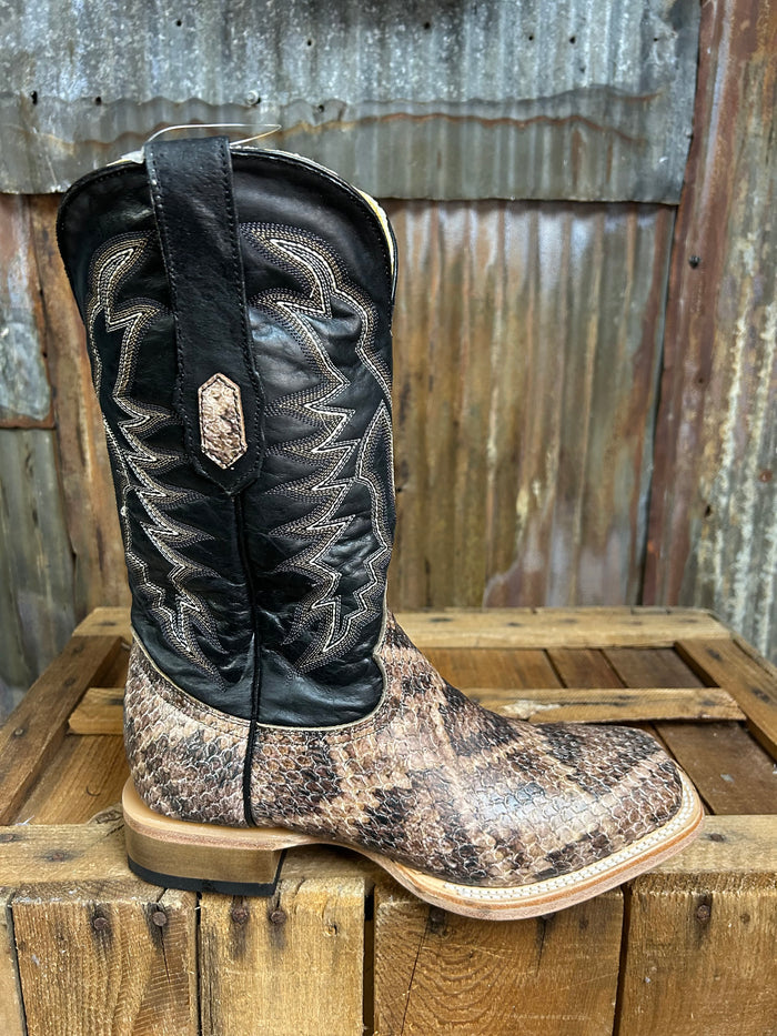 Cowtown Wide Square Toe Rattlesnake Print Western Boots