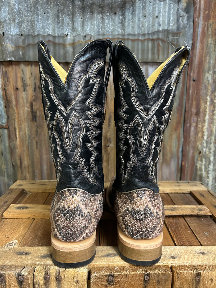 Cowtown Wide Square Toe Rattlesnake Print Western Boots