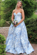 Cute Jacquard A-Line Strapless Sweetheart Empire-Waist Long Prom Dress
