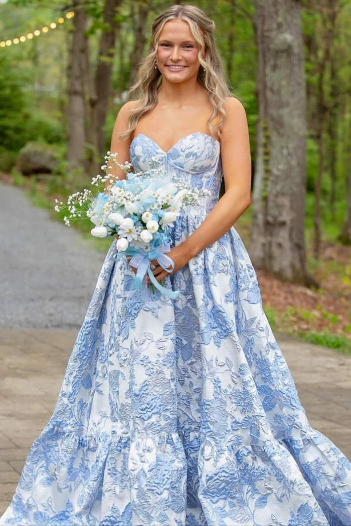 Cute Jacquard A-Line Strapless Sweetheart Empire-Waist Long Prom Dress