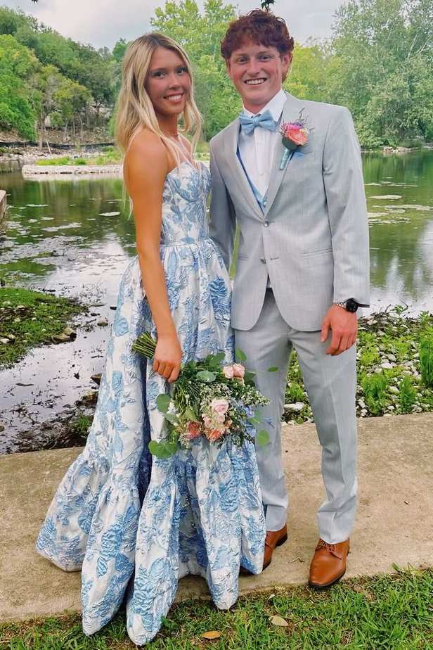Cute Jacquard A-Line Strapless Sweetheart Empire-Waist Long Prom Dress