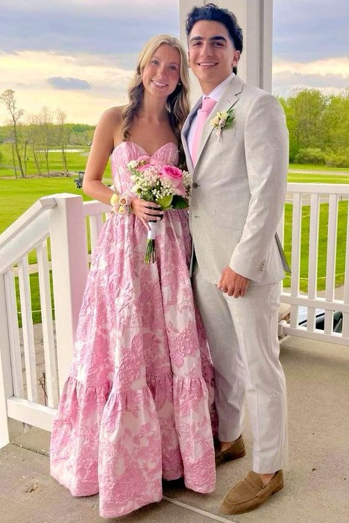 Cute Jacquard A-Line Strapless Sweetheart Empire-Waist Long Prom Dress