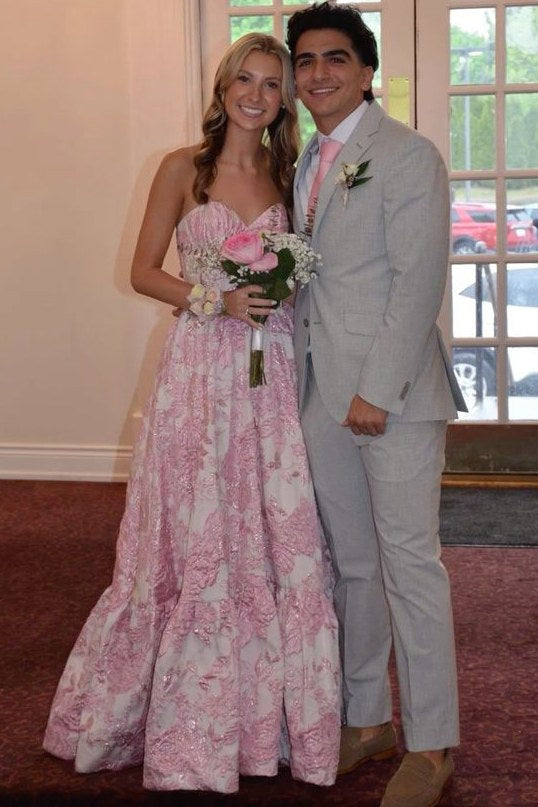 Cute Jacquard A-Line Strapless Sweetheart Empire-Waist Long Prom Dress