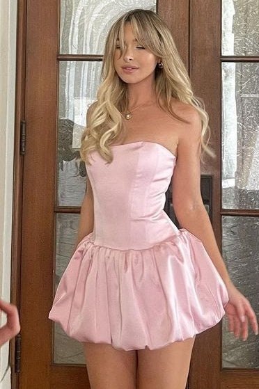 Cute Pink A-Line Satin Empire-Waist Sleeveless Short Homecoming Dress
