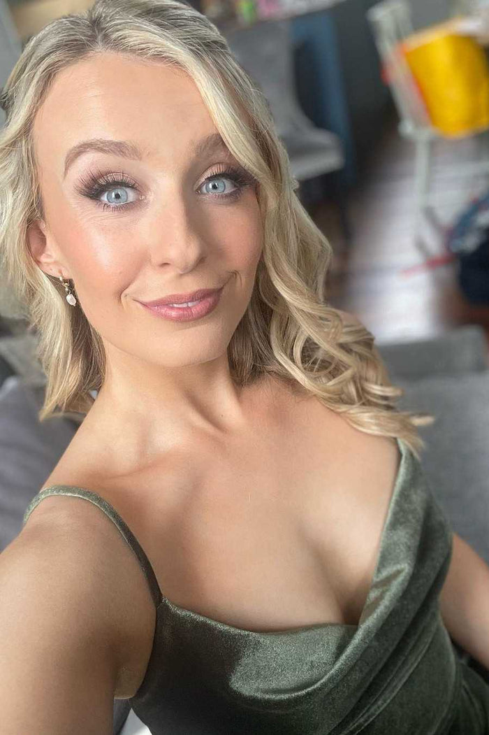 Dark Green Velvet Cowl Neck Long Wedding Guest Dress