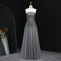Dazzling Gray Crystal Spaghetti Evening Dress SS375